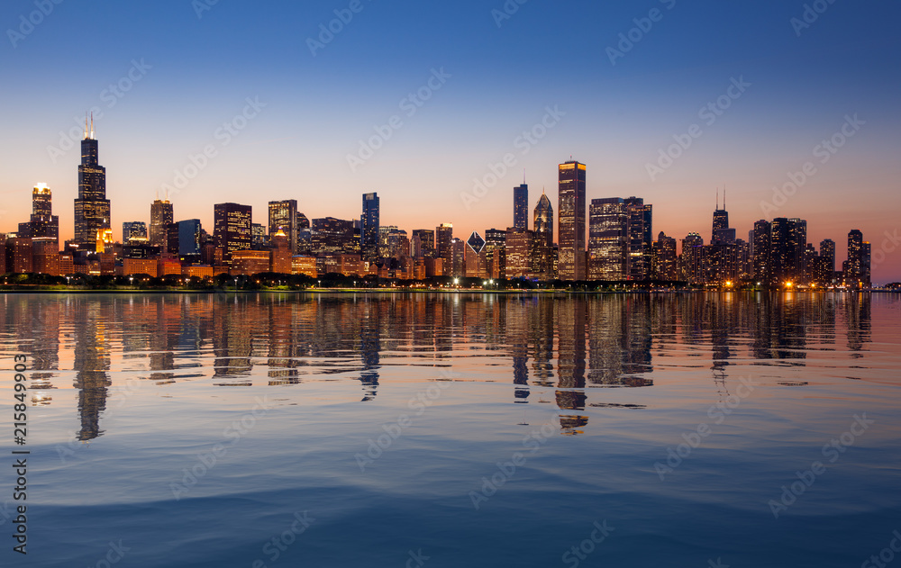 Chicago Skyline at sunset from the Observatory Stock Photo | Adobe Stock