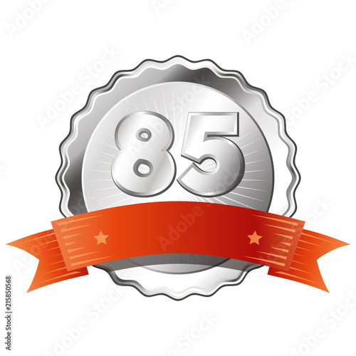 Fotografia Silver Plate - Badge with Number 85 and a Red Ribbon.