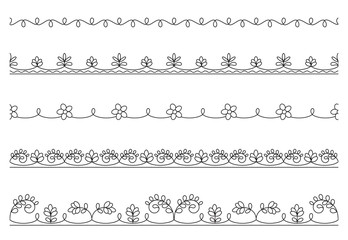 Black floral seamless ornaments, schemes for embroidery.  Thai style. Pattern brushes included in vector file.