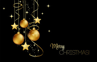 Poster - elegant Christmas background with gold baubles