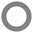 Circle frame with seamless disconnected meander pattern. Meandros, a decorative border, constructed from lines, shaped into a repeated motif. Greek fret or Greek key. Illustration over white. Vector.