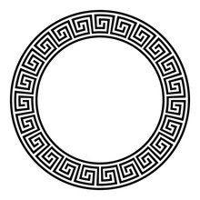 Circle Frame With Seamless Disconnected Meander Pattern. Meandros, A Decorative Border, Constructed From Lines, Shaped Into A Repeated Motif. Greek Fret Or Greek Key. Illustration Over White. Vector.
