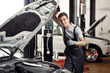 © Leika production - An attractive young car mechanic is smiling: car service and mai