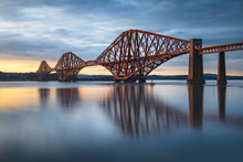 View Of Forth Rail Bridge At Sunset Railway Bridge Over Firth Of Forth Near Queensferry In Scotland