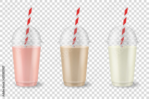 Vector realistic 3d clear plastic disposable transparent cup with pipe set Poster Mural XXL