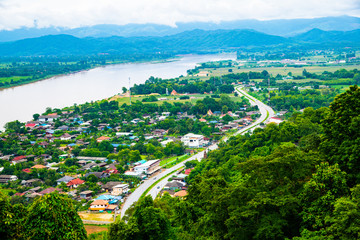 Canvas Print - Top view of Mekong river at Chiang Saen city