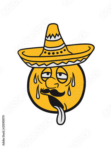 mexiko sombrero südamerika gesicht comic cartoon kreis rund erschöpft ...