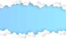 Sky With Cloud Background, Vector ,illustration, Paper Art Style, Copy Space For Text