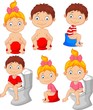 Set of cute little babies sitting on the potty