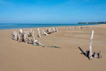 Posts on beach at Khao Lak, Phang Nga, Thailand