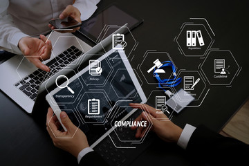 Poster - co working team meeting concept,businessman using smart phone and digital tablet and laptop computer