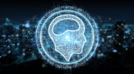 Poster - Digital artificial intelligence icon hologram 3D rendering