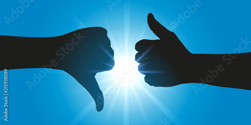 Fotomural main - pouce - opinion - like - pour ou contre - concept - différence - oppositi