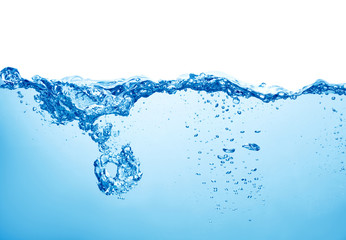  water with splash and air bubbles on white background