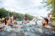 © master1305 - Enjoying river party with friends. Group of beautiful happy young people at the river together