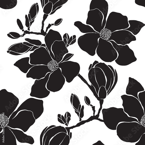Dekoracja na wymiar  wzor-z-galezi-magnolii-na-bialym-tle-ilustracja-wektorowa-monochromatyczne