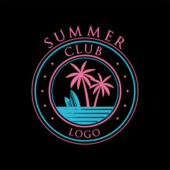 Wall Mural - Summer club logo template, design element can be used for surf club, shop, t shirt print, emblem, badge, label, flyer, banner, poster vector Illustration