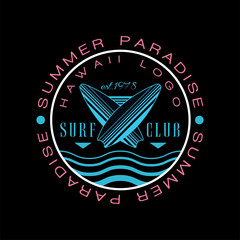 Poster - Summer paradise Hawaii logo, surf club est 1978, creative badge can be used for surf club, shop, t shirt print, emblem, badge, label, flyer, banner, poster vector Illustration