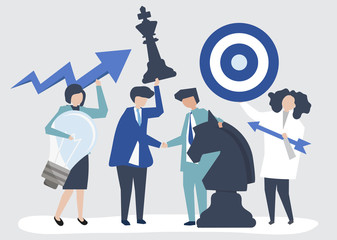 Sticker - Business people holding goal and strategy icons illustration