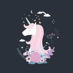 Wall Mural - Cute Unicorn Princess, Magic creature.