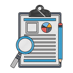 Sticker - magnifying glass and checklist with document of statistics pie