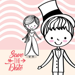 Wall Mural - cute wedding couple greeting card save the date vector illustration