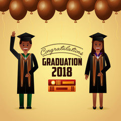 Wall Mural - congratulations graduation brown balloons cute students greeting vector illustration