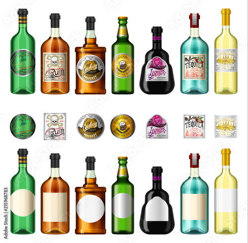 Cuadros en Lienzo Alcohol drinks in a bottle with different vintage labels