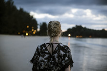 Thailand, Khao Lak, Back View Of Woman On The Beach At Evening