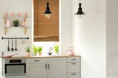 pink and white wooden kitchen