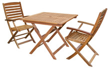 Set Of Folding Wooden Garden Furniture - Table And Chairs Isolated On White And With Clipping Path