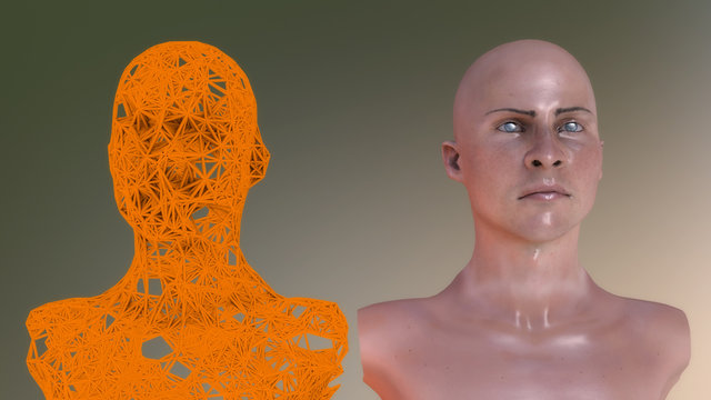 3d rendering. Humanoid head clone