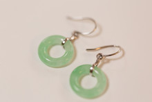 Pair Of Silver Earring With Circle Jade Closeup