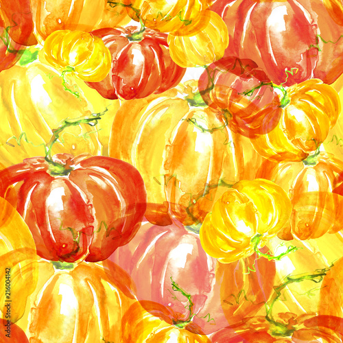 Download Watercolor Vintage Pattern With The Image Of A Pumpkin Pumpkin Orange Yellow Red Watercolor Background Can Be Used For Halloween Stock Illustration Adobe Stock