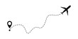 Airplane line vector icon of air plane flight route with start point and line trace