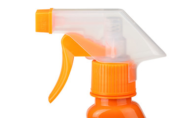 Orange plastic sprayer with trigger isolated on a white background