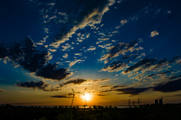 750 kV line support against the background of the sky and nature