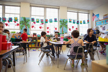 Students In A Kindergarten Classroom. 