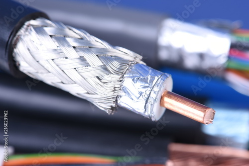 Fotomural Copper coaxial cable close-up