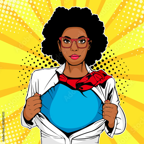 Fotografía Pop art female afro american superhero
