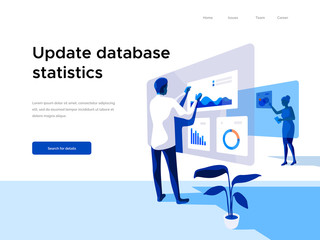 Fototapete - Modern flat vector illustration concept of people making web page design for website and interacting with graphs. Business and workflow management. Creative landing page design template.