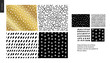 © grivina - Hand drawn Patterns - a group set of four abstract patterns - black, gold and white. Geometrical lines, dots and shapes - pieces