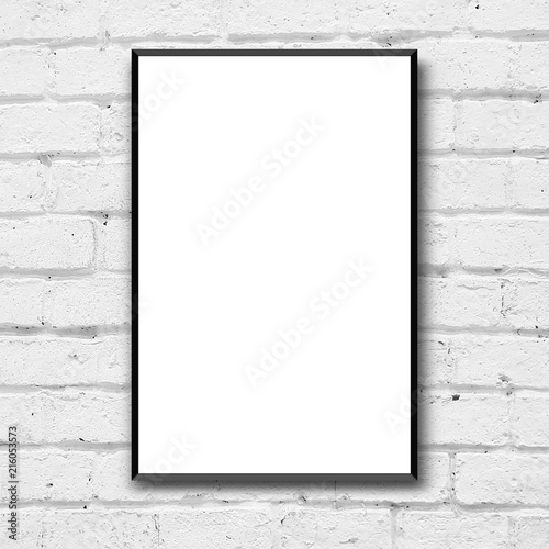 Blank White Poster With Black Frame On Clean Brick Wall