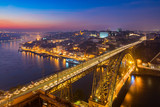 Fototapeta Miasta - View of the historic city of Porto with the Dom Luiz bridge. Portugal, Porto