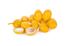 Bunch Of Fresh Yellow Dates On White Background