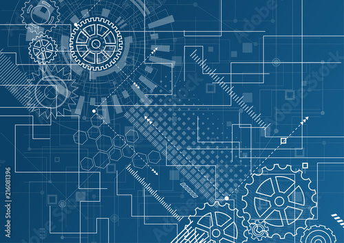 Abstract Technology Background. Blue glowing connections in space with partic...