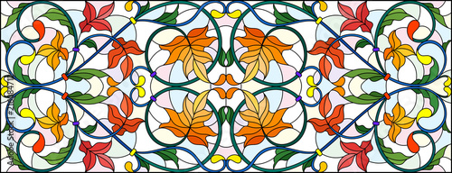 Dekoracja na wymiar  ilustracja-w-stylu-witrazu-z-abstrakcyjnymi-wirami-kwiatami-i-liscmi-na-jasnym-b