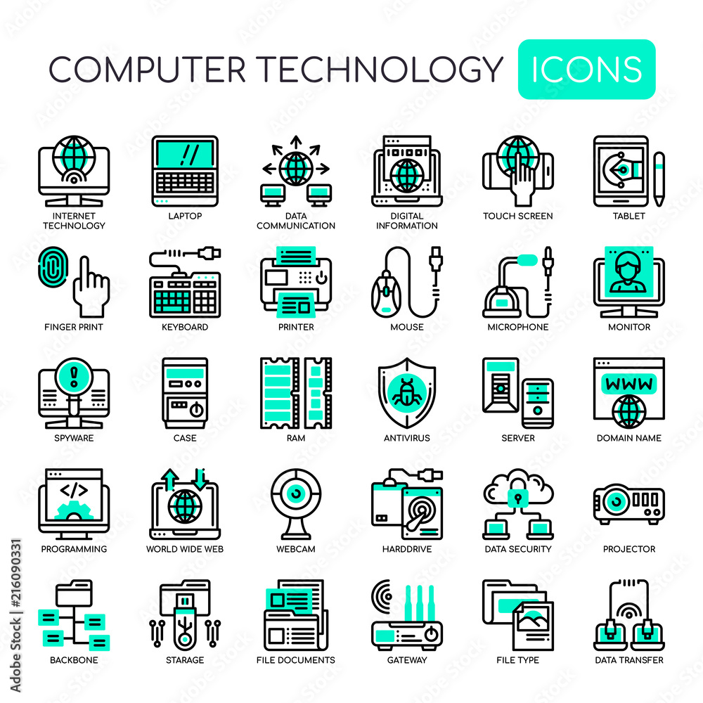 Computer Technology , Thin Line and Pixel Perfect Icons. Stock Vector ...