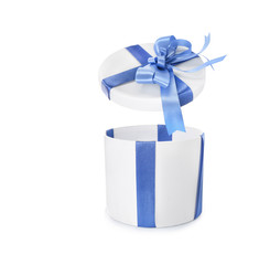 Sticker - Open gift box on white background. Festive wrapping