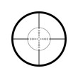 Sniper scope, optical sight, target aim focus sign, icon, label. Vector illustration